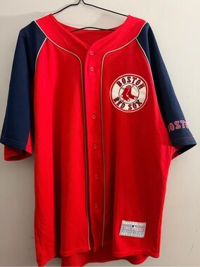Genuine Merchandise Boston Red Sox Red and Navy Button-Up Jersey Pedroia  15